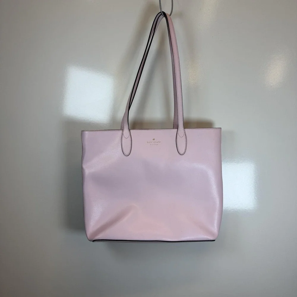 Kate Spade Tote Bag Womens Large Pink Leather Beige Lining Shoulder Work Office